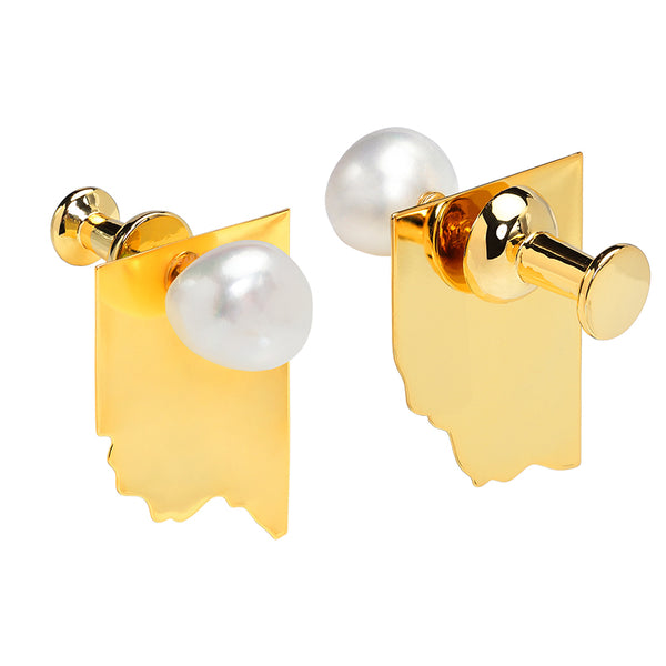 Gold Pin Earrings with Pearl Studs
