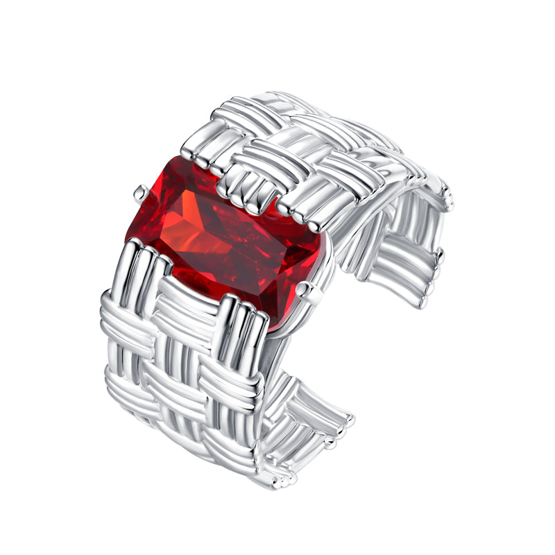 Red Zircon Woven Wide Ring