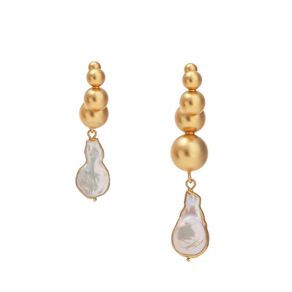 Golden Baroque Pearl Ball Earrings