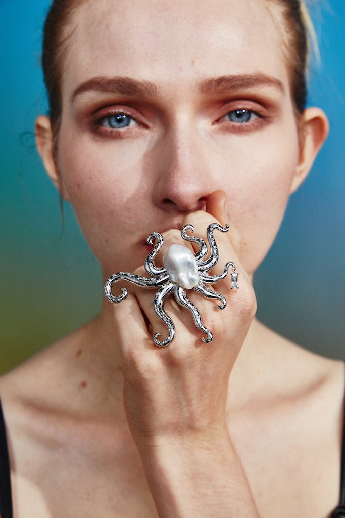 Octopus Ring & Shell-Shaped Mirror Gift Box