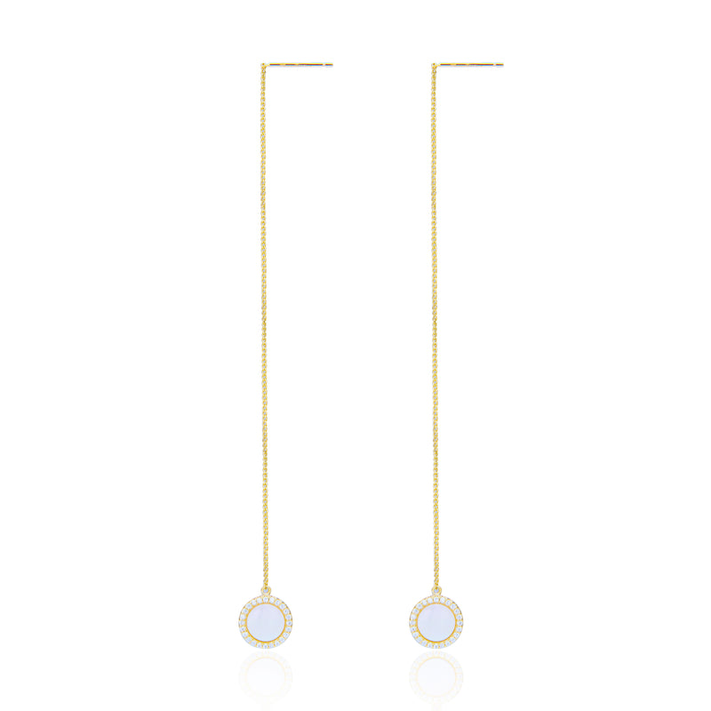 New! Gold Earrings with Mint Stud and Long Chain