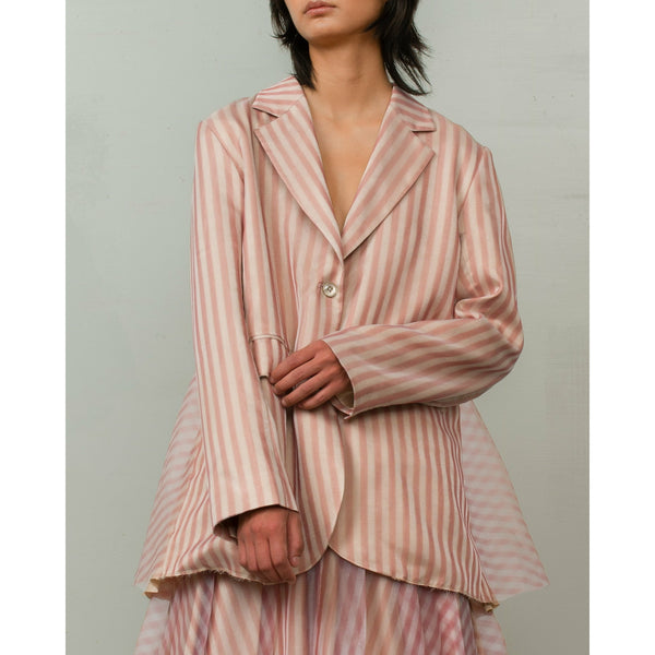Pink Striped Organza Pleated Blazer