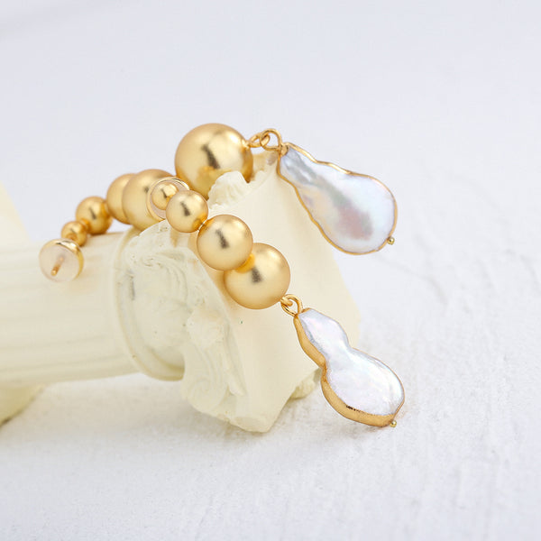 Golden Baroque Pearl Ball Earrings