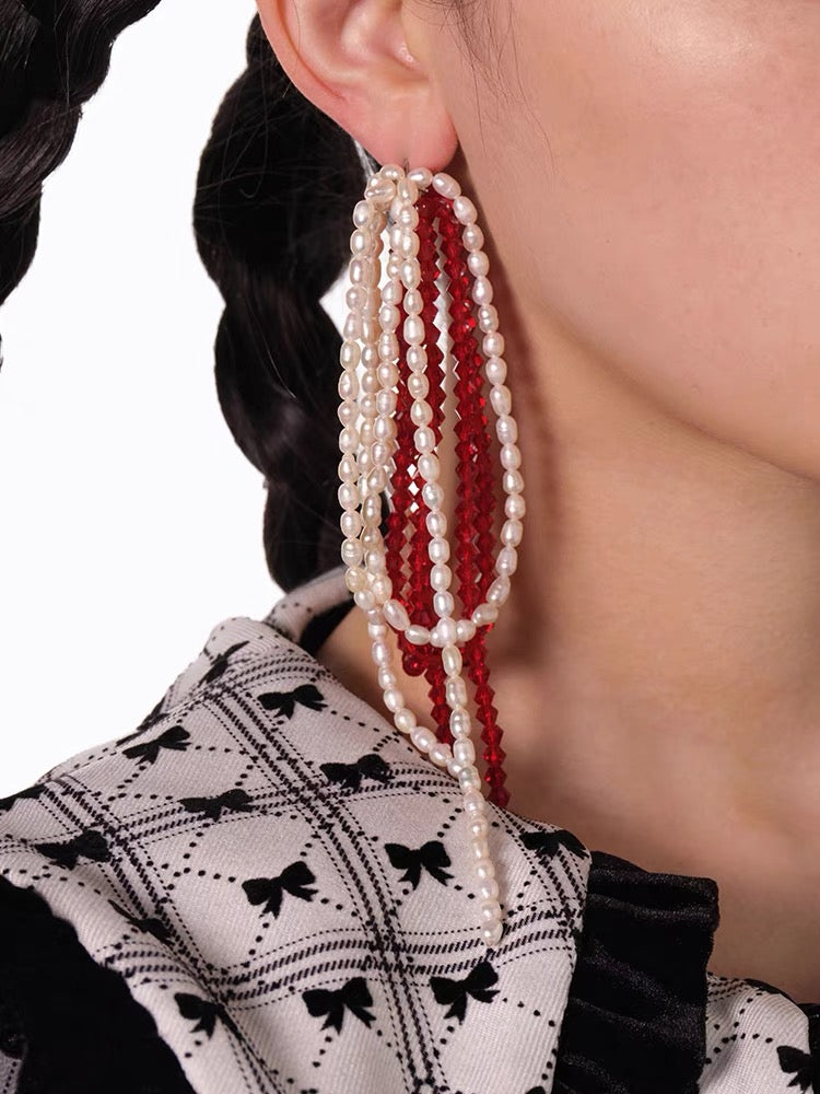 Dual Color Tassel Earrings & Shell-Shaped Mirror Gift Box