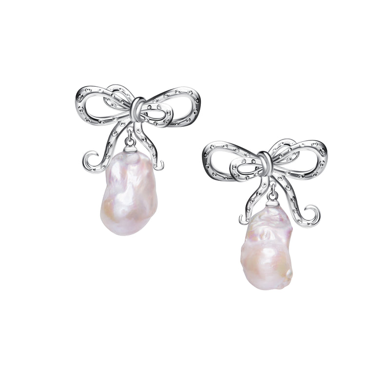 Octopus Bow Baroque Pearl Earrings